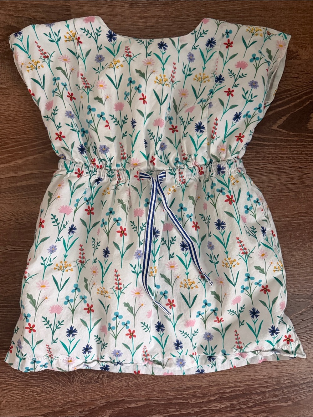 Gymboree Girls Floral Drawstring Dress - Cream with Multicolor Wildflowers